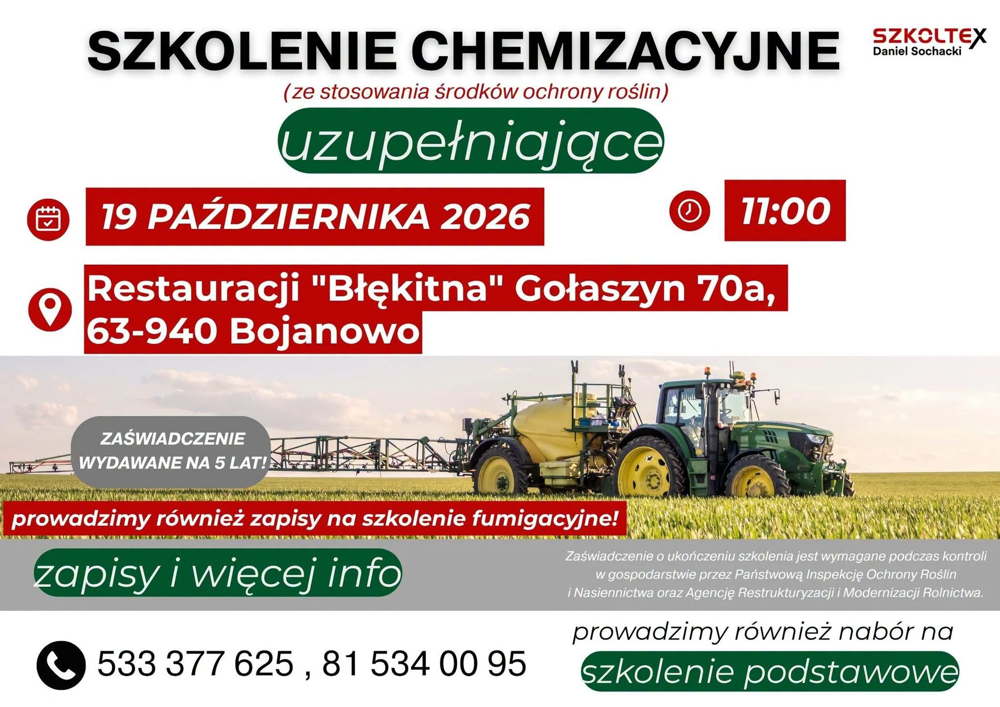 Szkolenie chemizacyjne dla rolników – 19 października