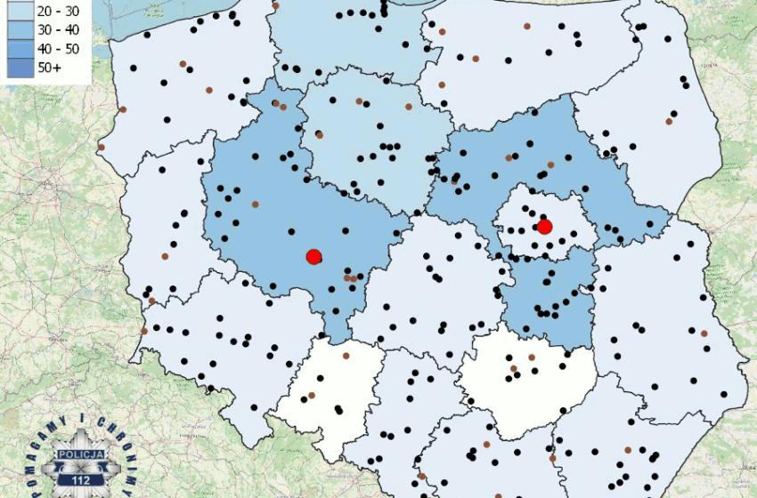  POLICYJNA MAPA WYPADKÓW DROGOWYCH ZE SKUTKIEM ŚMIERTELNYM – WAKACJE 2023