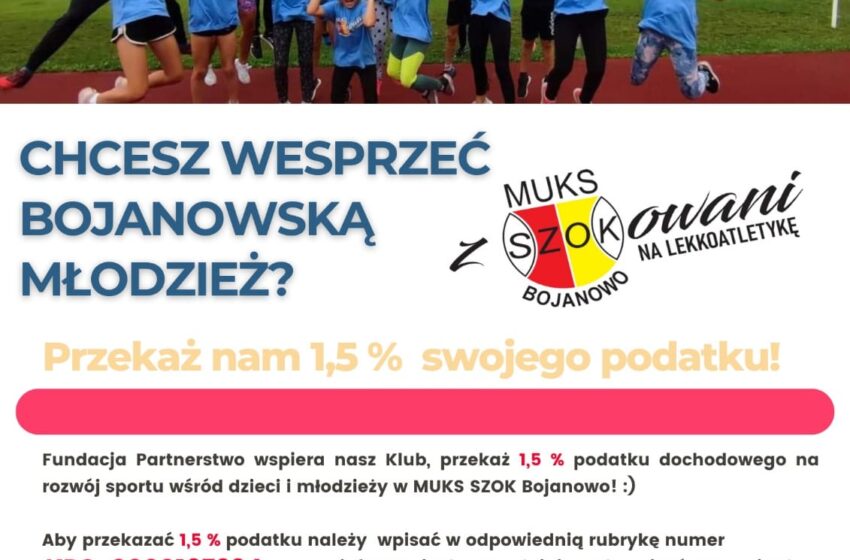  Ktoś się jeszcze zastanawia? To podpowiadamy przekaż  1,5% na MUKS Szok Bojanowo