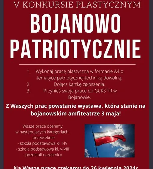  Zapraszamy do udziału w konkursie plastycznym „Bojanowo Patriotycznie”