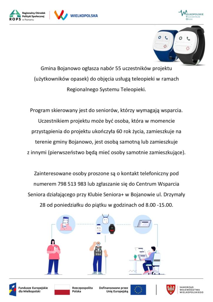 Gmina Bojanowo zaprasza seniorów do projektu teleopieki w ramach Regionalnego Systemu Teleopieki