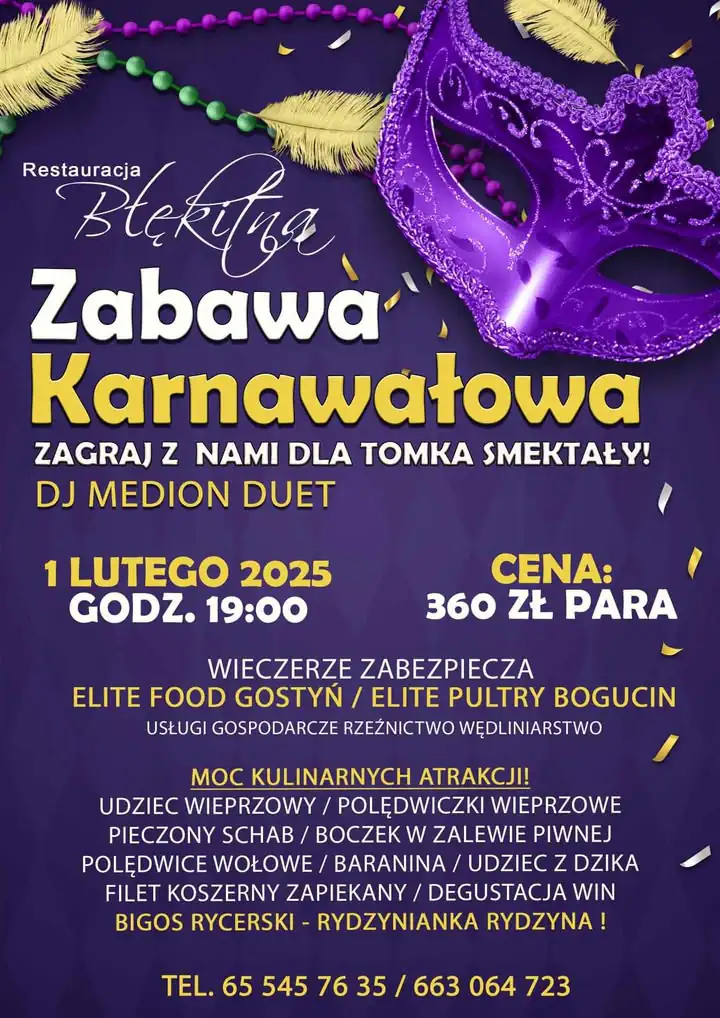 Zabawa Karnawałowa w Restauracji Błękitna – Zagraj z Nami dla Tomka Smektały!