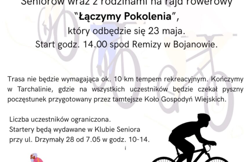 Rajd rowerowy „Łączymy Pokolenia” już 23 maja w Bojanowie