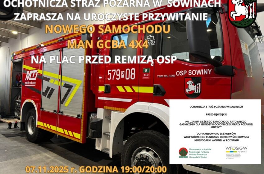  Nowy samochód ratowniczo-gaśniczy dla OSP Sowiny – uroczyste powitanie