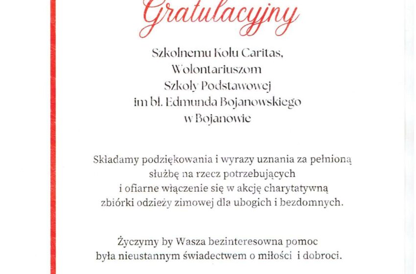  Szkoła w Bojanowie zebrała odzież dla ubogich w Światowy Dzień Ubogich